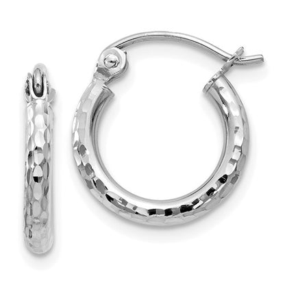 GE 14k White Gold Diamond-cut 2mm Round Tube Hoop Earrings