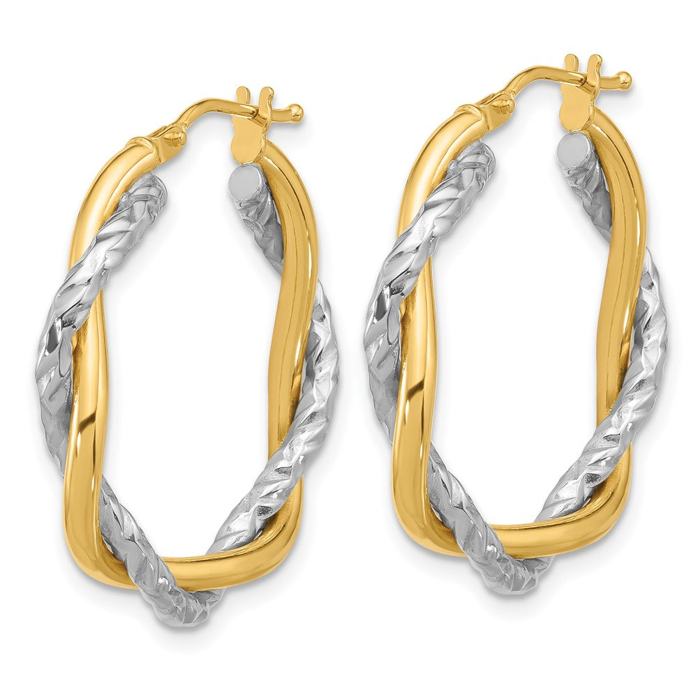GE 14k Two-tone Polished and Textured Twisted Hoop Earrings
