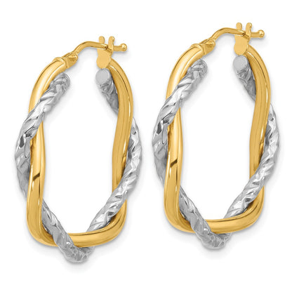 GE 14k Two-tone Polished and Textured Twisted Hoop Earrings