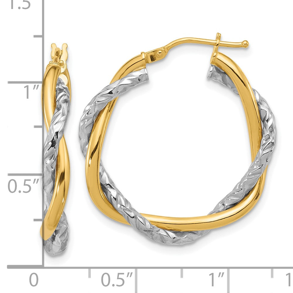 GE 14k Two-tone Polished and Textured Twisted Hoop Earrings