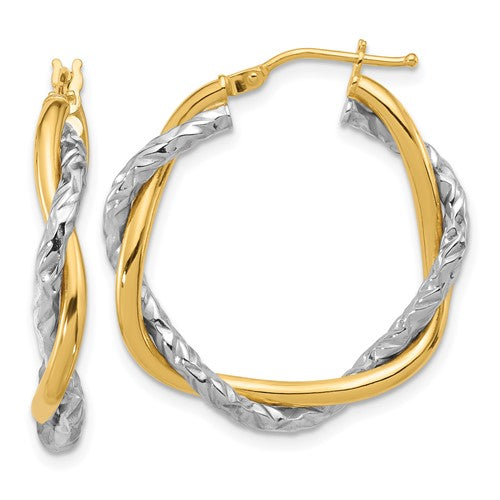 GE 14k Two-tone Polished and Textured Twisted Hoop Earrings