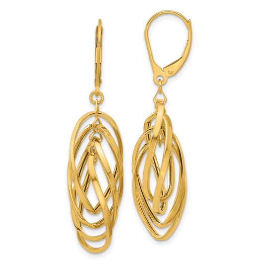 14k Polished Oval Twisted Dangle Leverback Earrings