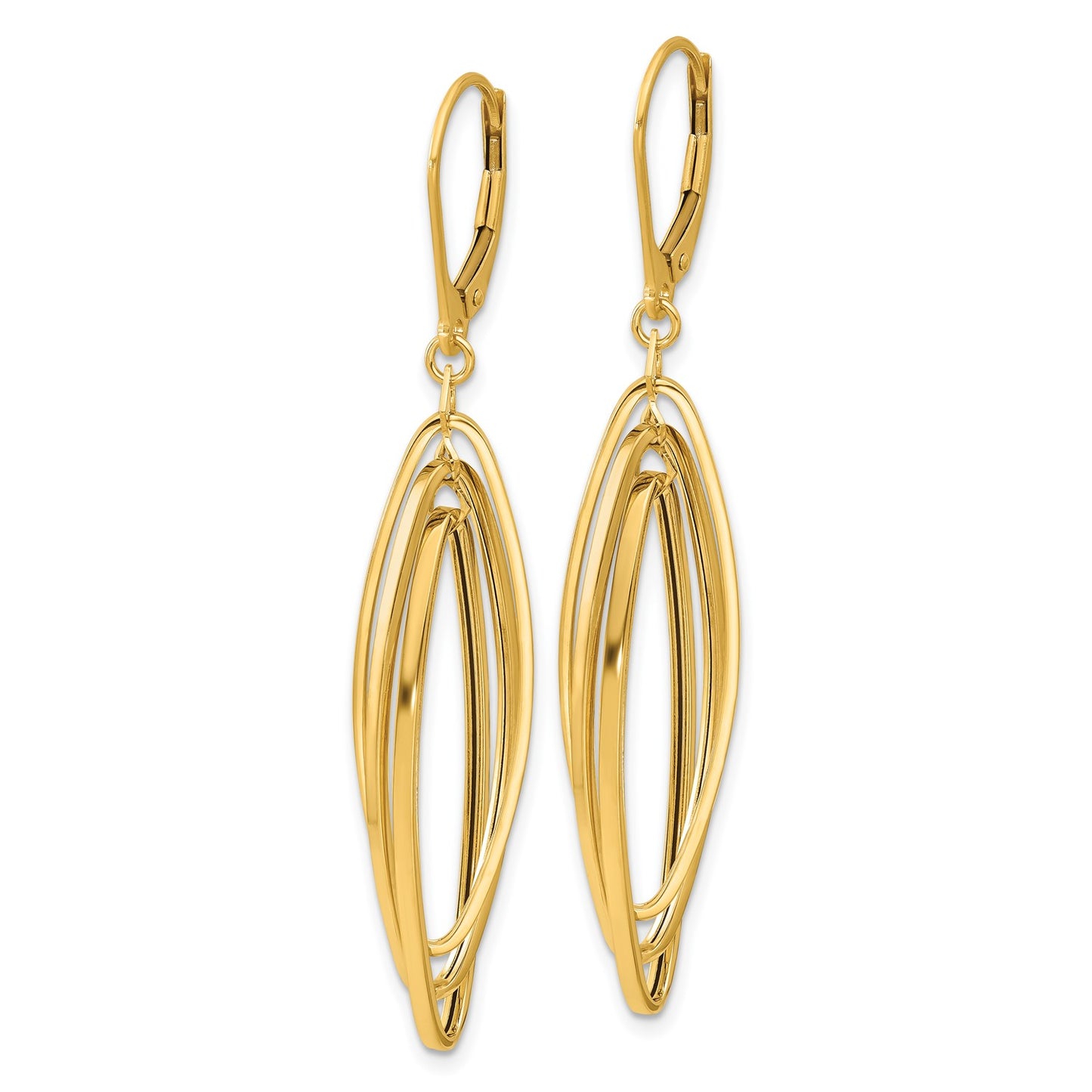 14k Polished Oval Twisted Dangle Leverback Earrings