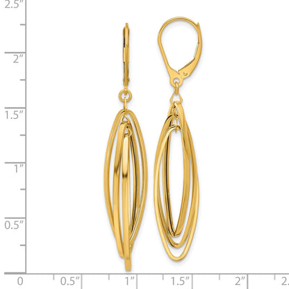 14k Polished Oval Twisted Dangle Leverback Earrings