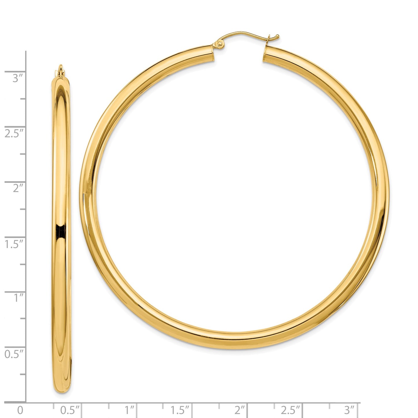 14k Polished 4x70mm Lightweight Round Tube Hoop Earrings