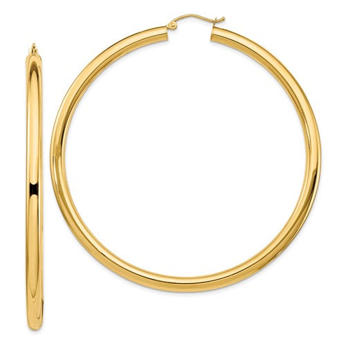GE 14k Polished 4x70mm Lightweight Round Tube Hoop Earrings