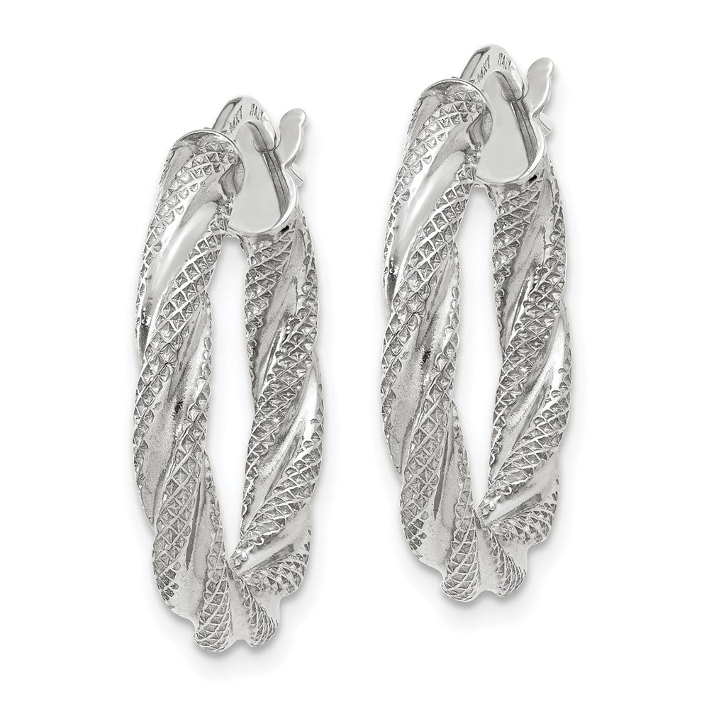 GE 14K White Gold Twisted Textured Hoop Earrings