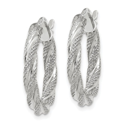 GE 14K White Gold Twisted Textured Hoop Earrings