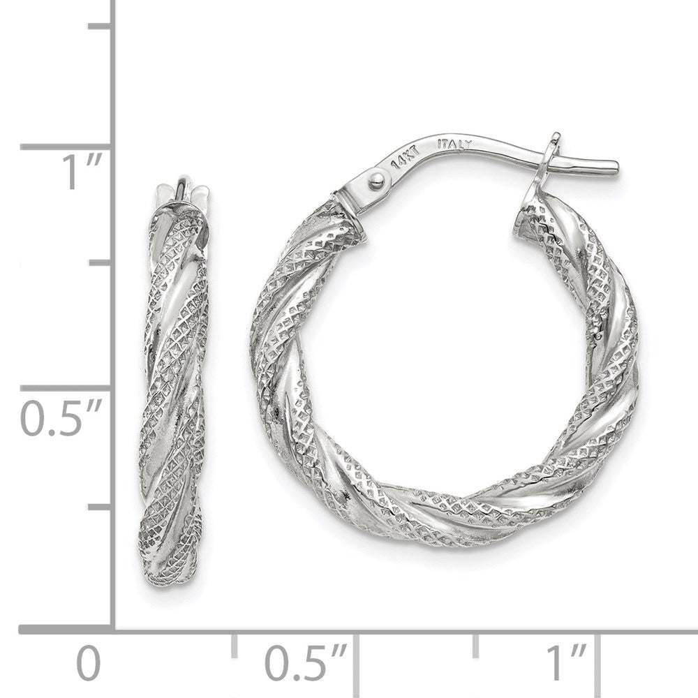 GE 14K White Gold Twisted Textured Hoop Earrings
