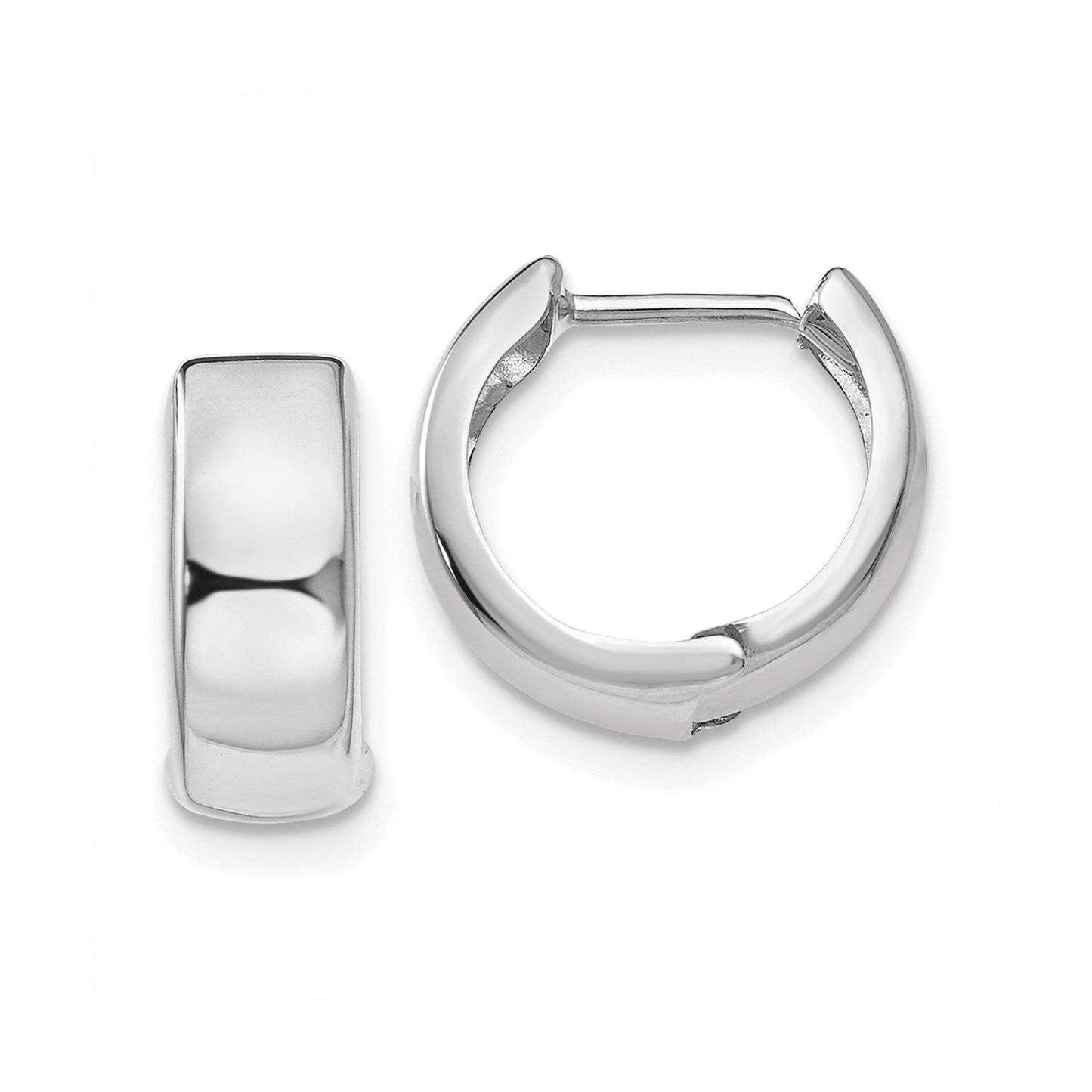 14k White Gold Polished Hinged Hoop Earrings