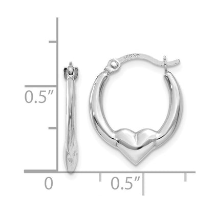 GE 14k White Gold Heart Hoop Earrings