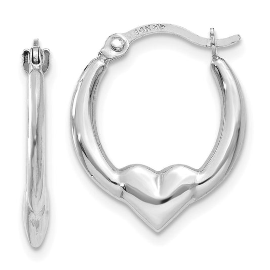 GE 14k White Gold Heart Hoop Earrings