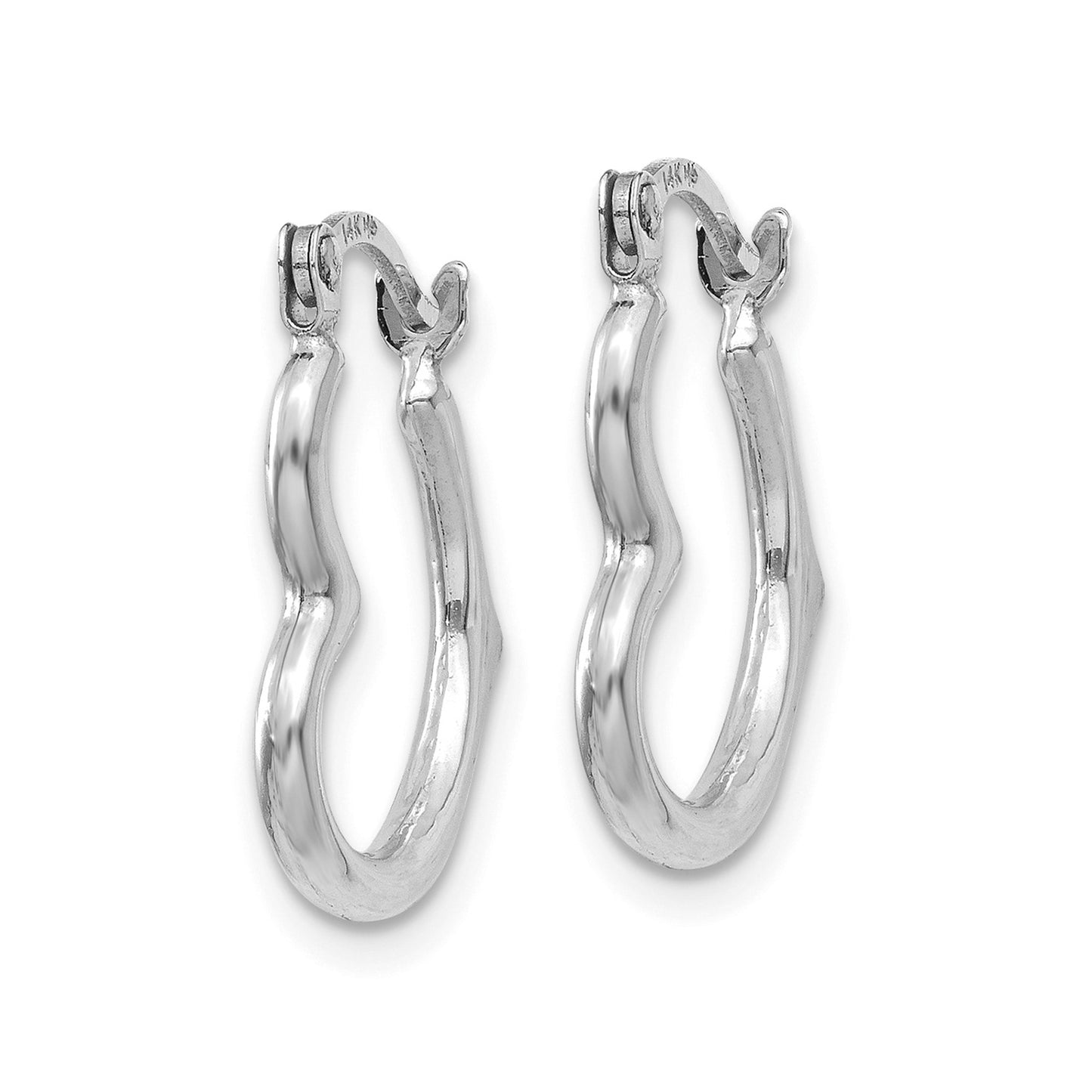 14K White Gold Heart Shaped Hollow Hoop Earrings