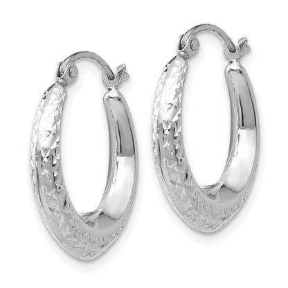 14K White Gold Textured Hollow Hoop Earrings