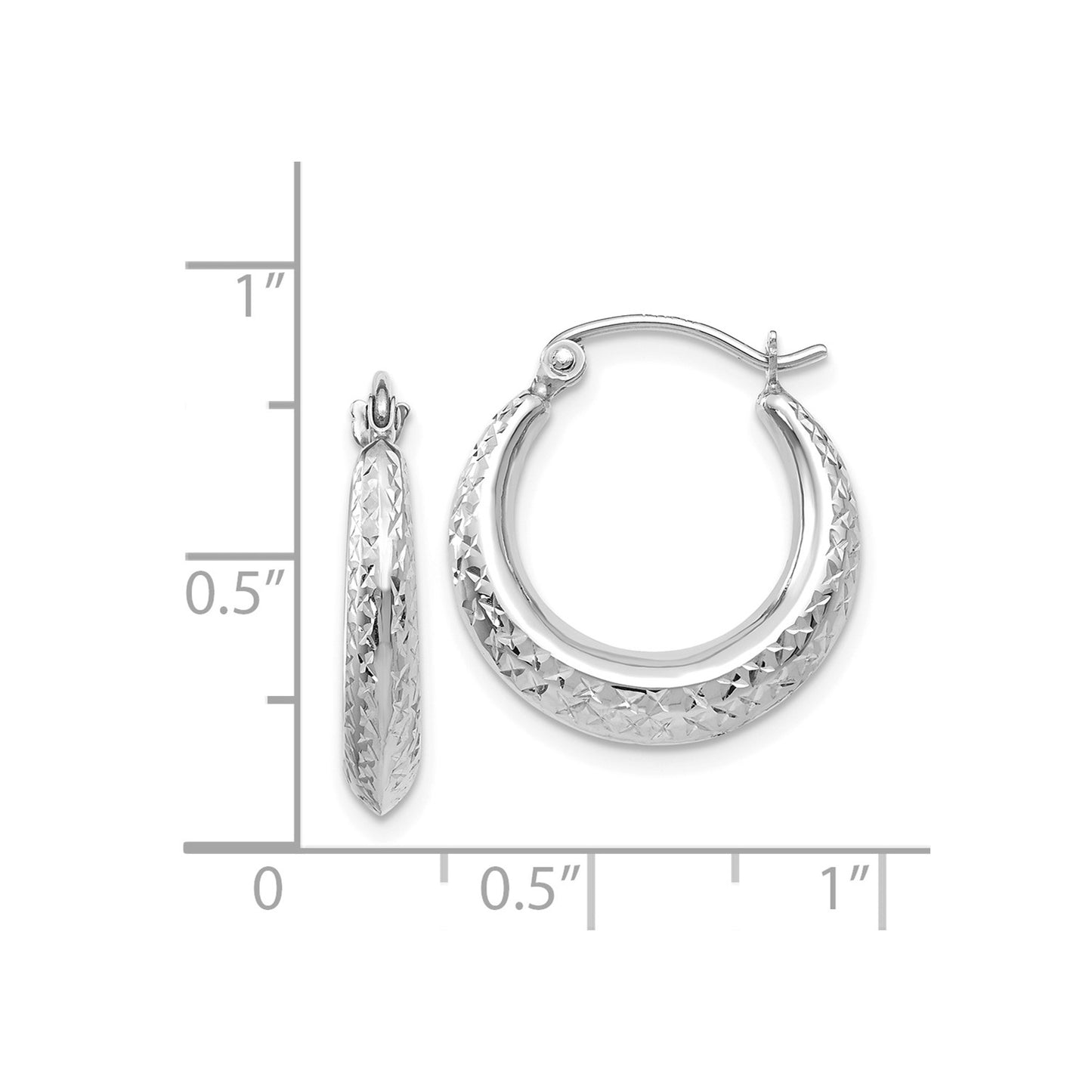 14K White Gold Textured Hollow Hoop Earrings