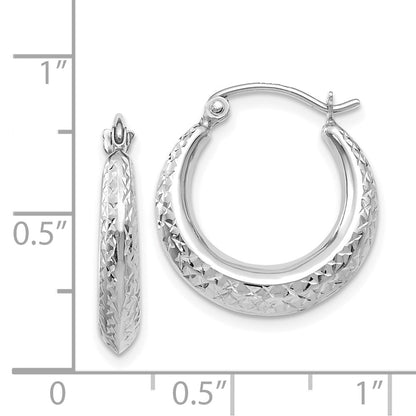 GE 14K White Gold Textured Hollow Hoop Earrings