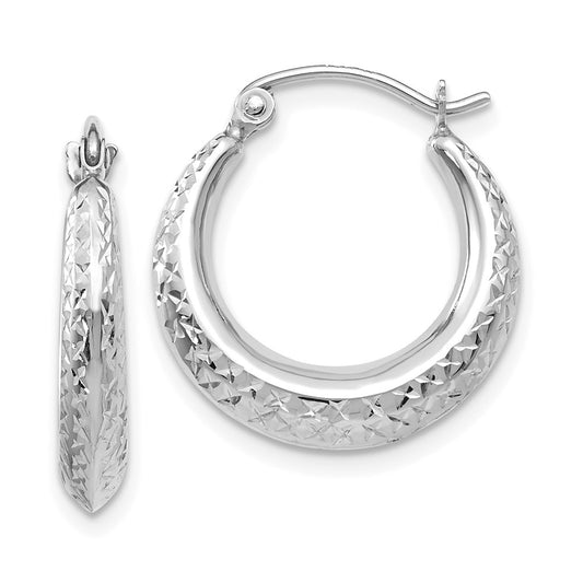 GE 14K White Gold Textured Hollow Hoop Earrings