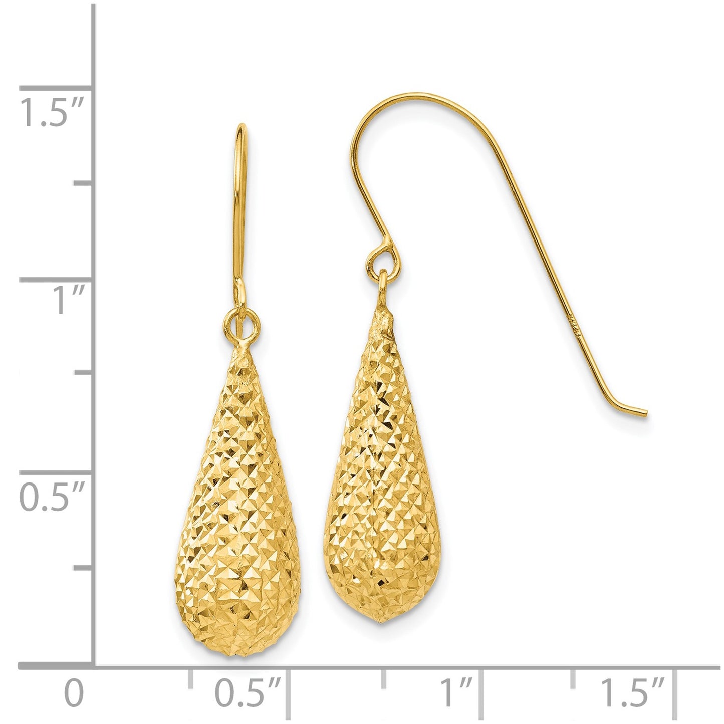 14K Diamond Cut Puff Tear Drop Dangle Earrings