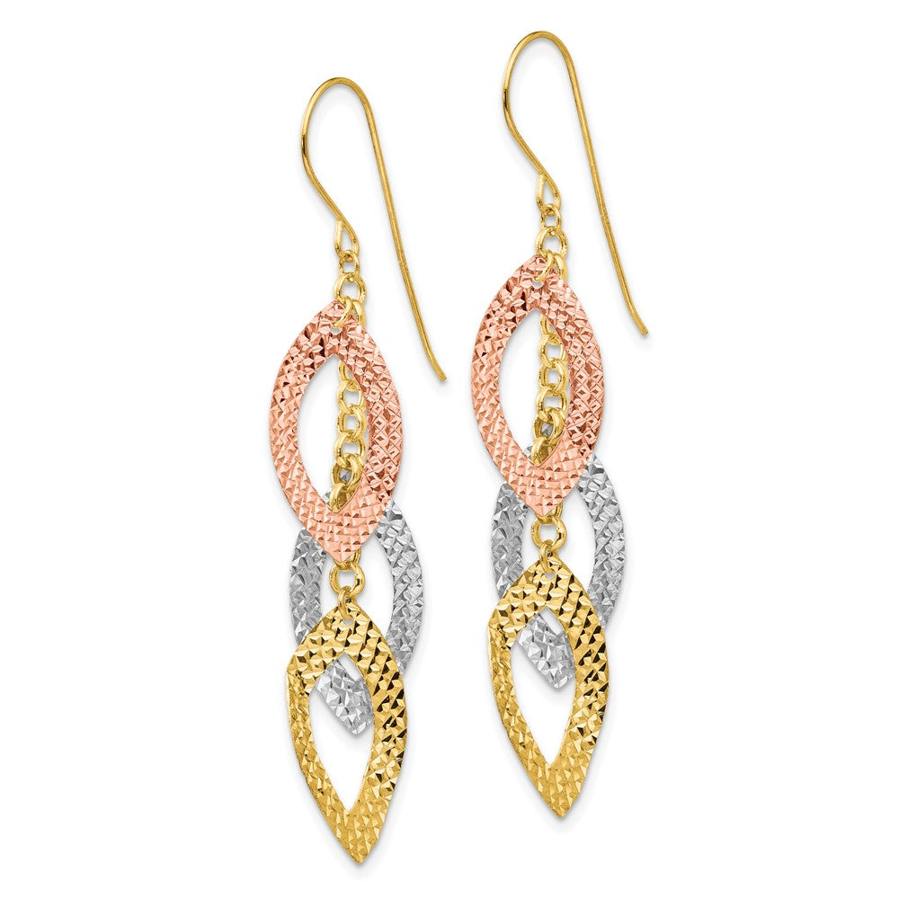 GE 14K Diamond Cut Tri-color Tear Drop Shepherd Hook Earrings