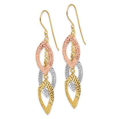 GE 14K Diamond Cut Tri-color Tear Drop Shepherd Hook Earrings