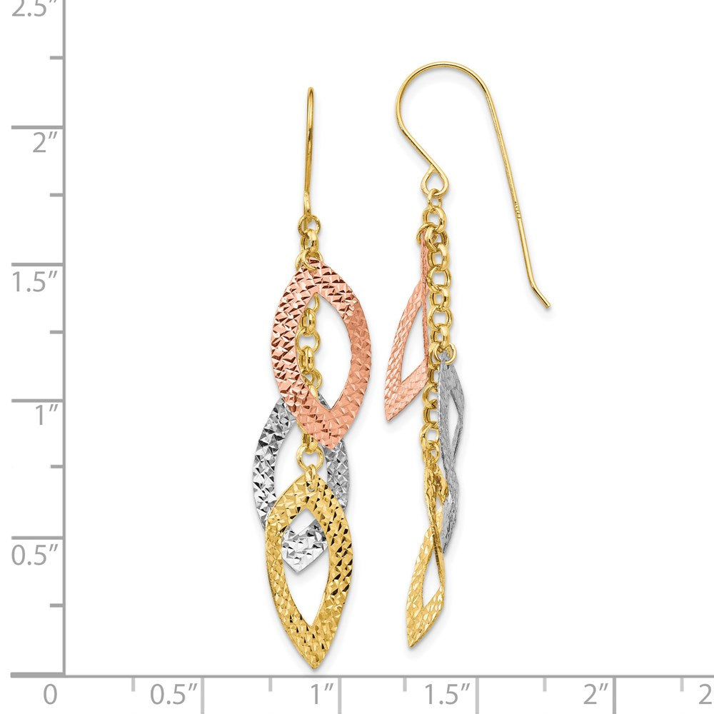 GE 14K Diamond Cut Tri-color Tear Drop Shepherd Hook Earrings