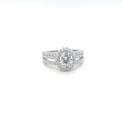 Oval Accented Ring 2CT | Rhodium Plated Sterling Silver | Moissanite | Through Thick & Thin