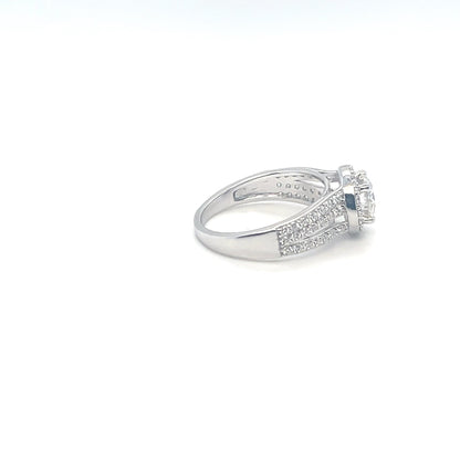 Halo Round Accented Ring | Platinum Plated Sterling Silver | Moissanite | Through Thick & Thin