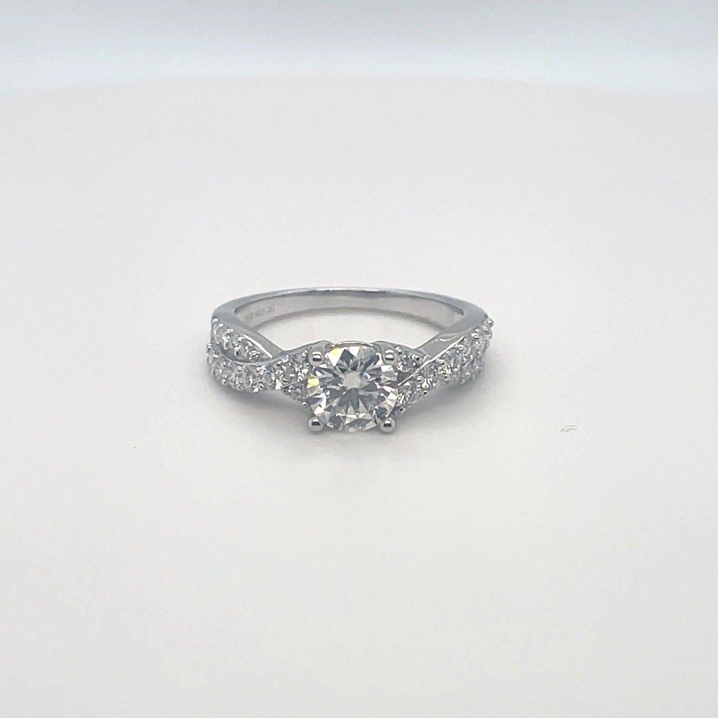 Round Accented Twisted Ring 1CT | Rhodium Plated Sterling Silver | Moissanite | Through Thick & Thin