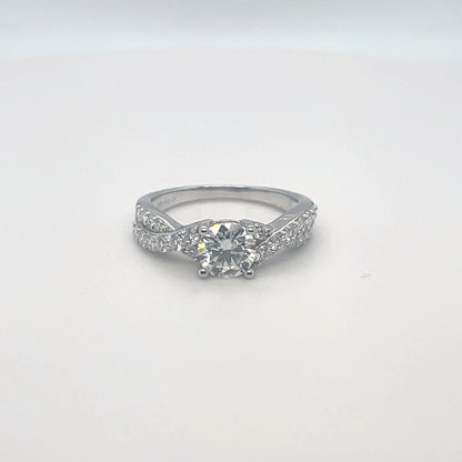 Round Accented Twisted Ring 1CT | Rhodium Plated Sterling Silver | Moissanite | Through Thick & Thin