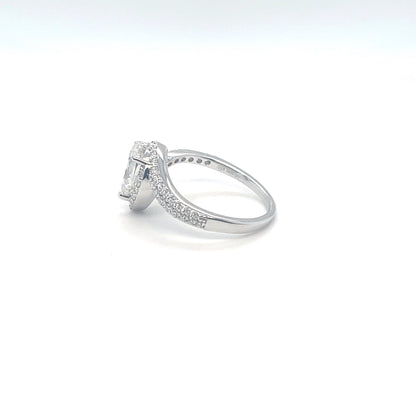 Pear Accented Ring 2CT | Rhodium Plated Sterling Silver | Moissanite | Through Thick & Thin