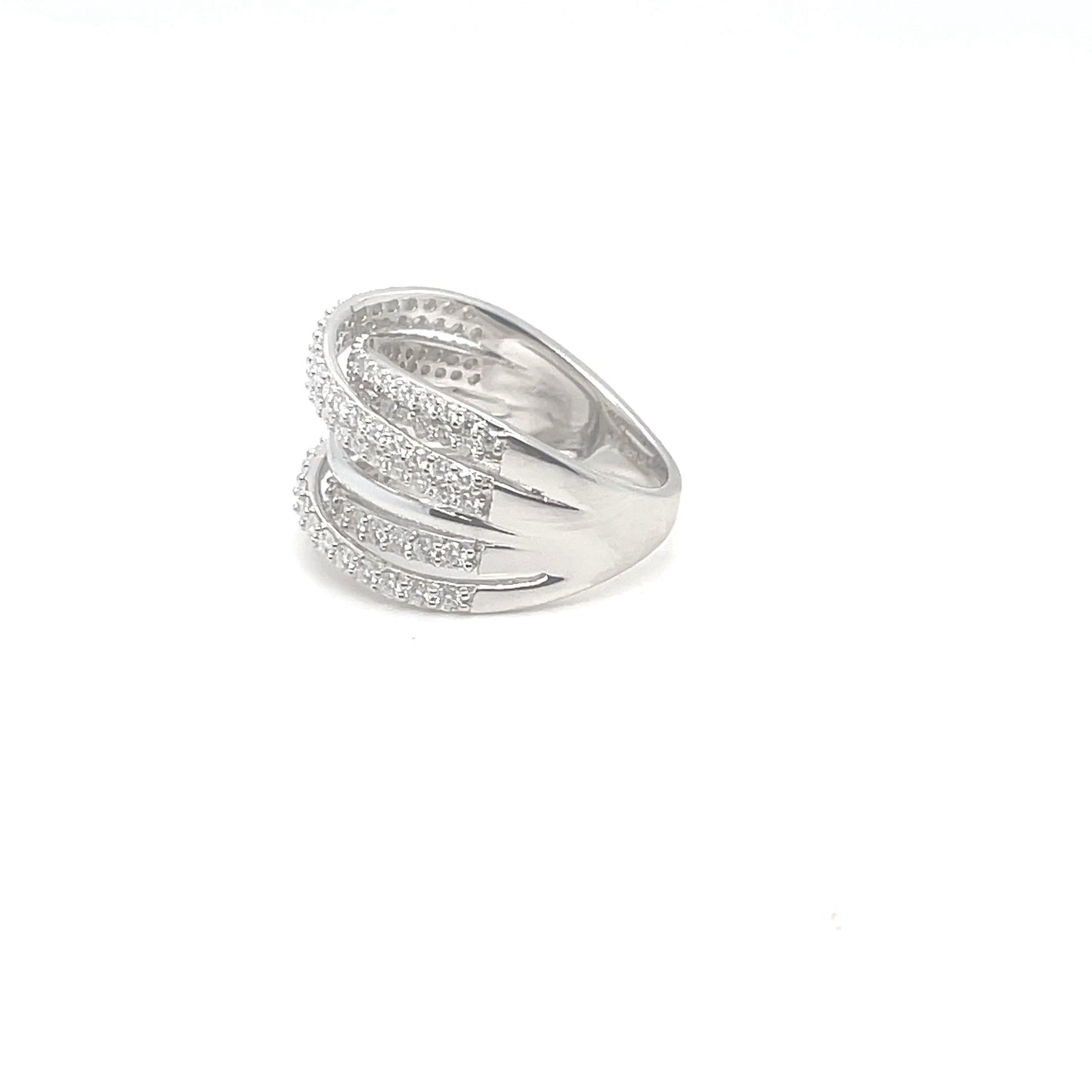 5 Band Criss-Cross Accented Ring | Rhodium Plated Sterling Silver | Moissanite | Through Thick & Thin