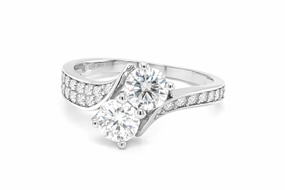 TTT Swish Sides Band SS Ring w/2 Round and Moissanite Gemstone Accents; Plated.