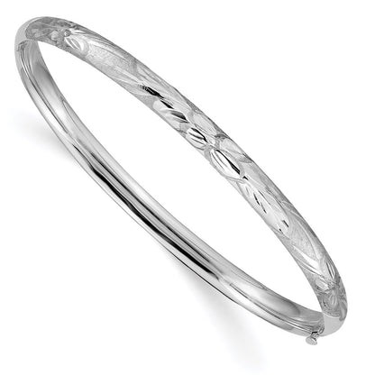 GB 14k 3/16 White Gold Florentine Engraved 5.00mm Hinged Round Bangle Bracelet