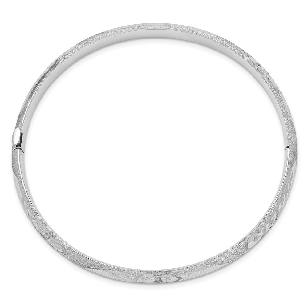 GB 14k 4/16 White Gold Florentine Engraved 6.00mm Hinged Round Bangle Bracelet