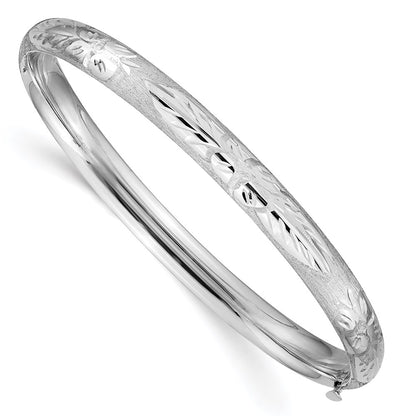 GB 14k 4/16 White Gold Florentine Engraved 6.00mm Hinged Round Bangle Bracelet