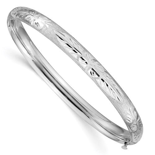 GB 14k 4/16 White Gold Florentine Engraved 6.00mm Hinged Round Bangle Bracelet