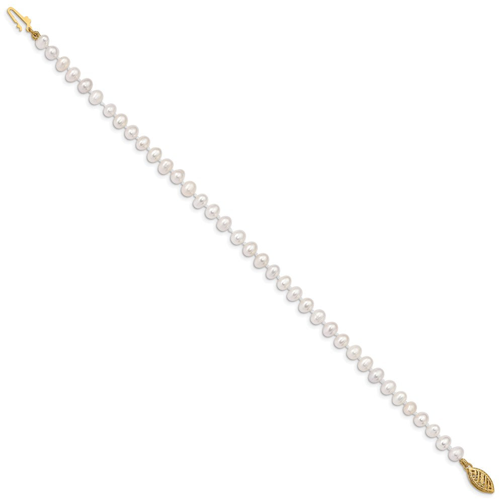 PGB 14k 4-5mm White Near Round Freshwater Cultured Pearl 8.25in Bracelet