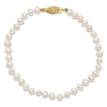 PGB 14k 4-5mm White Near Round Freshwater Cultured Pearl 8.25in Bracelet