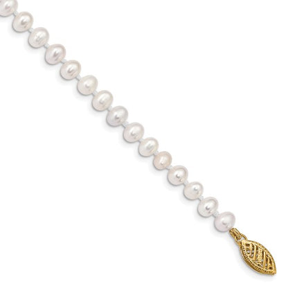 PGB 14k 4-5mm White Near Round Freshwater Cultured Pearl 8.25in Bracelet