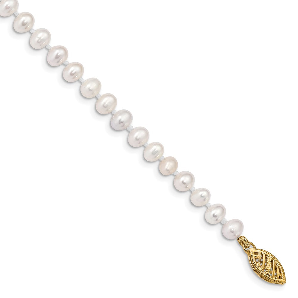 PGB 14k 4-5mm White Near Round Freshwater Cultured Pearl 8.25in Bracelet
