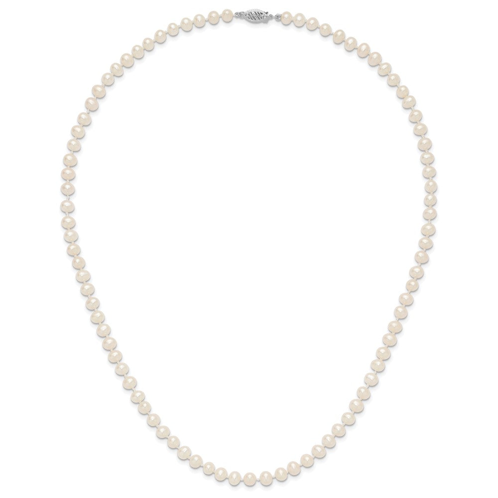 PGN 14k White Gold 5-6mm White Near Round Freshwater Cultured Pearl 20 inch Necklace