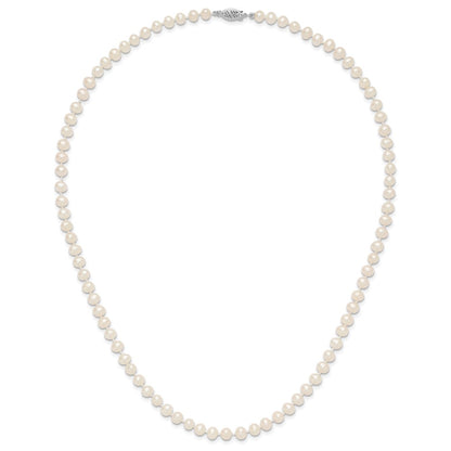 PGN 14k White Gold 5-6mm White Near Round Freshwater Cultured Pearl 20 inch Necklace