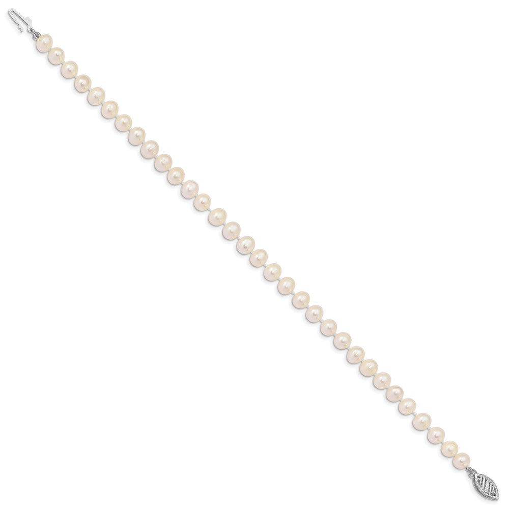 PGB 14k White Gold 5-6mm White Near Round Freshwater Cultured Pearl 7.5 inch Bracelet