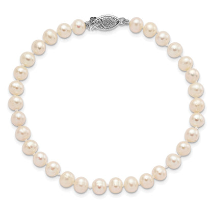 PGB 14k White Gold 5-6mm White Near Round Freshwater Cultured Pearl 7.5 inch Bracelet