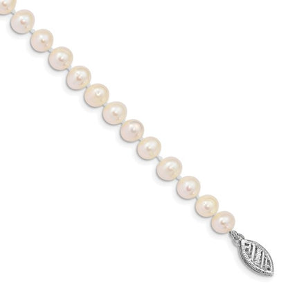 PGB 14k White Gold 5-6mm White Near Round Freshwater Cultured Pearl 7.5 inch Bracelet