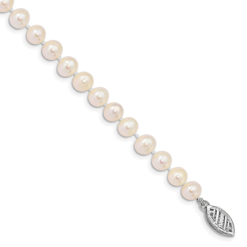 PGB 14k White Gold 5-6mm White Near Round Freshwater Cultured Pearl 7.5 inch Bracelet