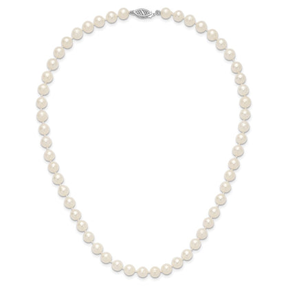 PGN 14k White Gold 6-7mm White Near Round Freshwater Cultured Pearl 16 inch Necklace