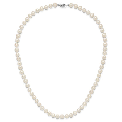 PGN 14k White Gold 6-7mm White Near Round Freshwater Cultured Pearl 18 inch Necklace