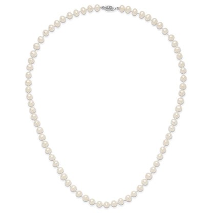 PGN 14k White Gold 6-7mm White Near Round Freshwater Cultured Pearl 20 inch Necklace