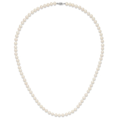 PGN 14k White Gold 6-7mm White Near Round Freshwater Cultured Pearl 24 inch Necklace